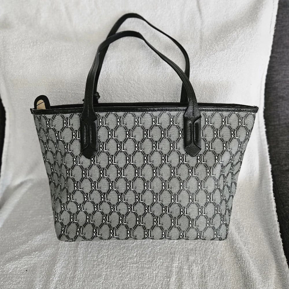 Ralph Lauren Signature Monogram Black and White Tote - Picture 2 of 10